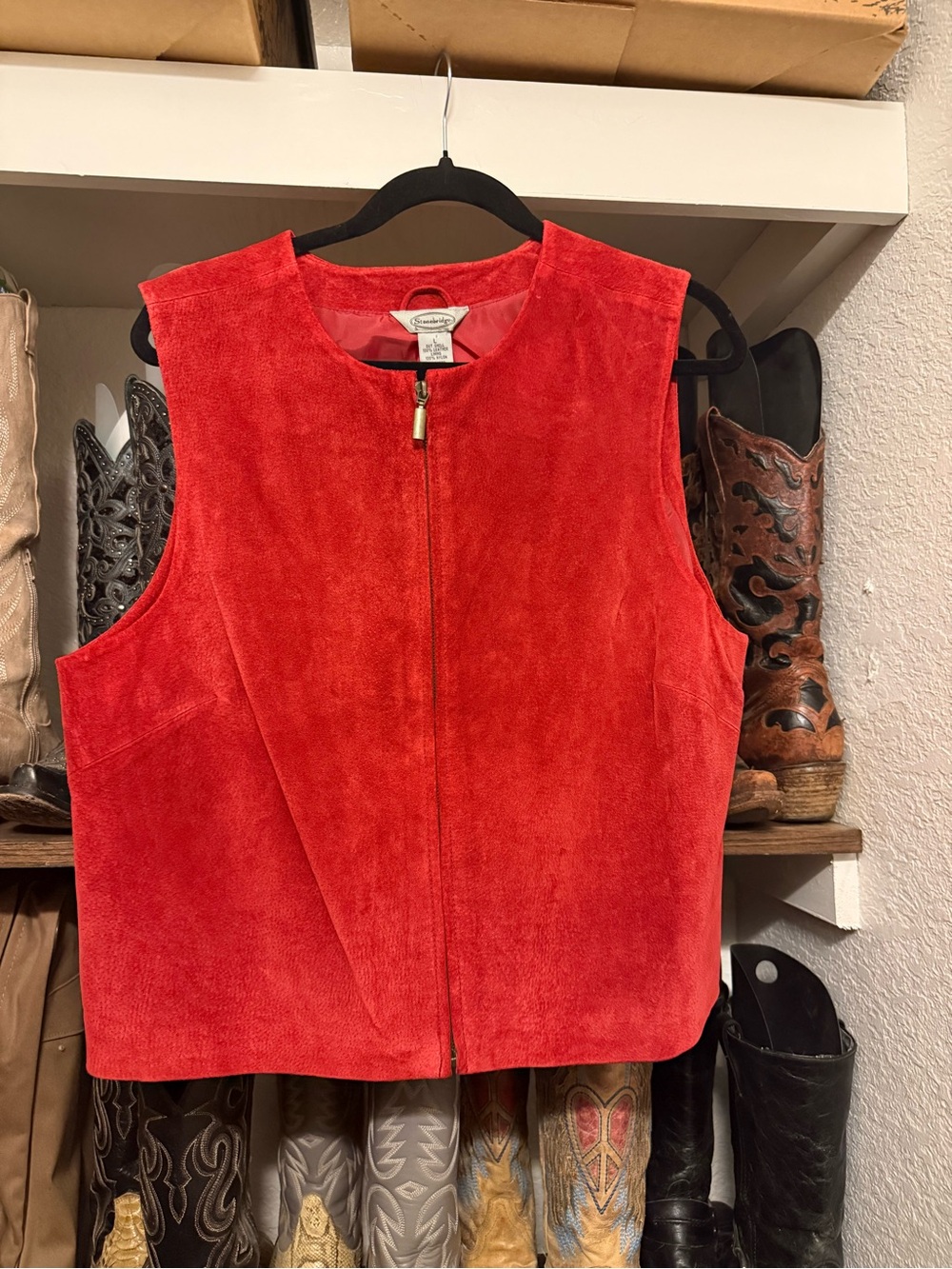 Vintage Stonebridge Red Suede Zip-Front Women's Vest
